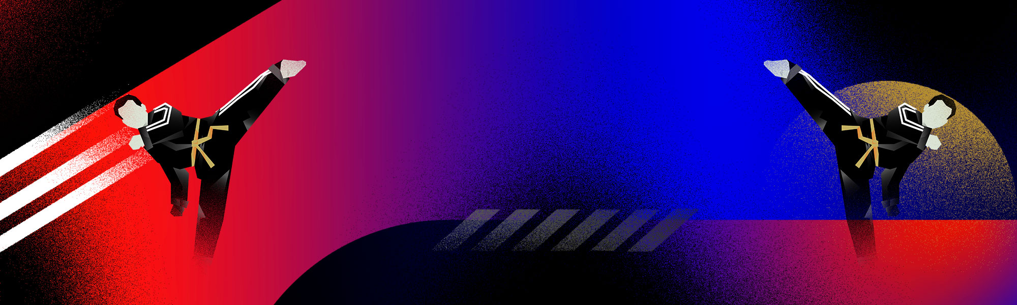 Abstract background banner with martial artists for World Kido Federation Latin America Summit